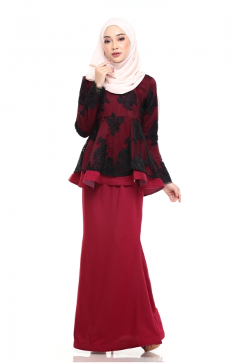 Aurora Lace Kurung Maroon Red